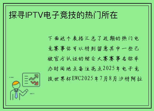 探寻IPTV电子竞技的热门所在